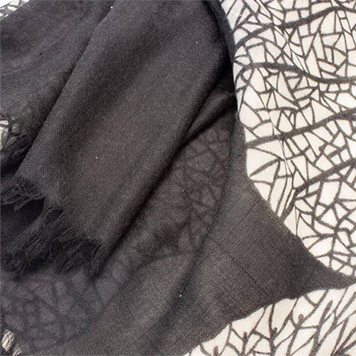 Ultra-Thin Leaf Print Worsted Cashmere Scarf