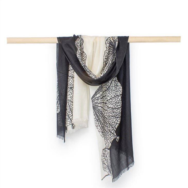 Ultra-Thin Leaf Print Worsted Cashmere Scarf