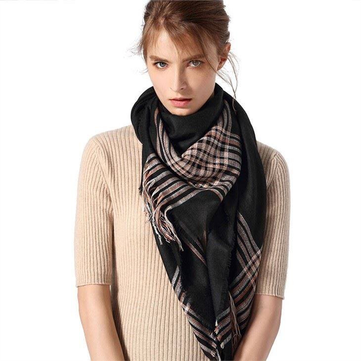 Unique Checked Plaid Tartan Square Cashmere Scarf