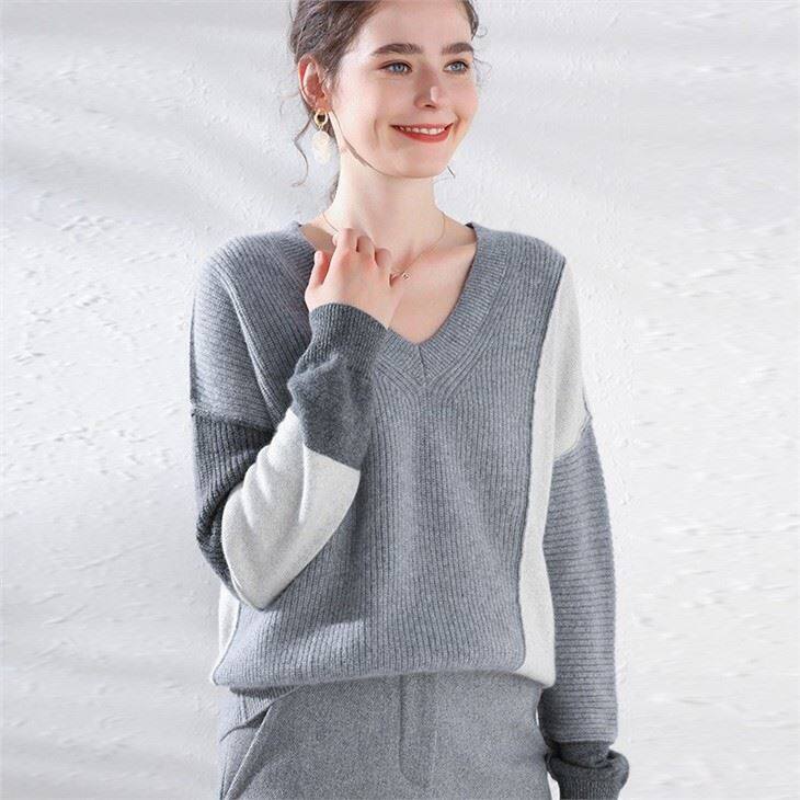 V-Neck Assorted Color Sleeved Cashmere Sweater