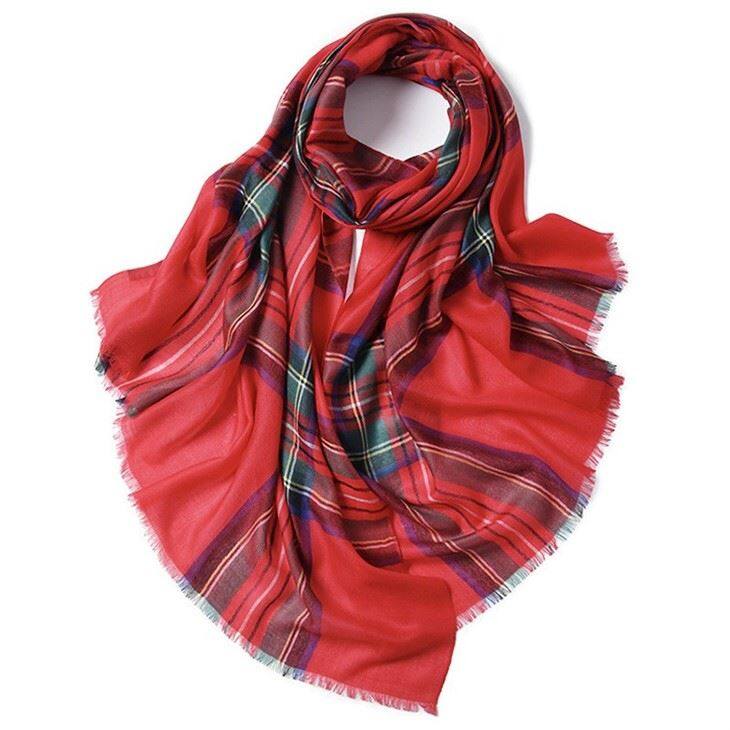 Water Soluble Checked Plaid Tartan Cashmere Scarf