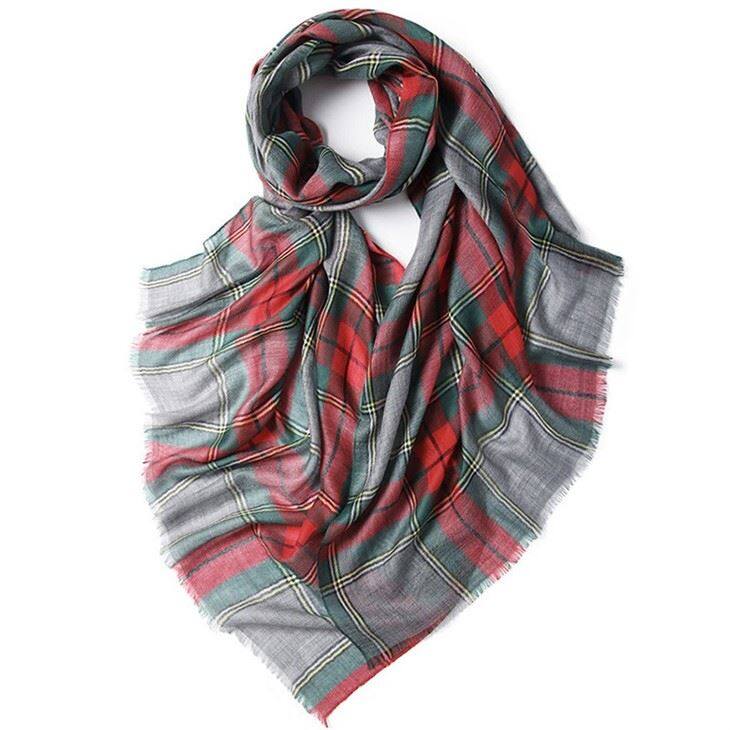Water Soluble Checked Plaid Tartan Cashmere Scarf