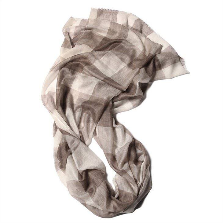 White Coffee Checked Plaid Tartan Cashmere Scarf