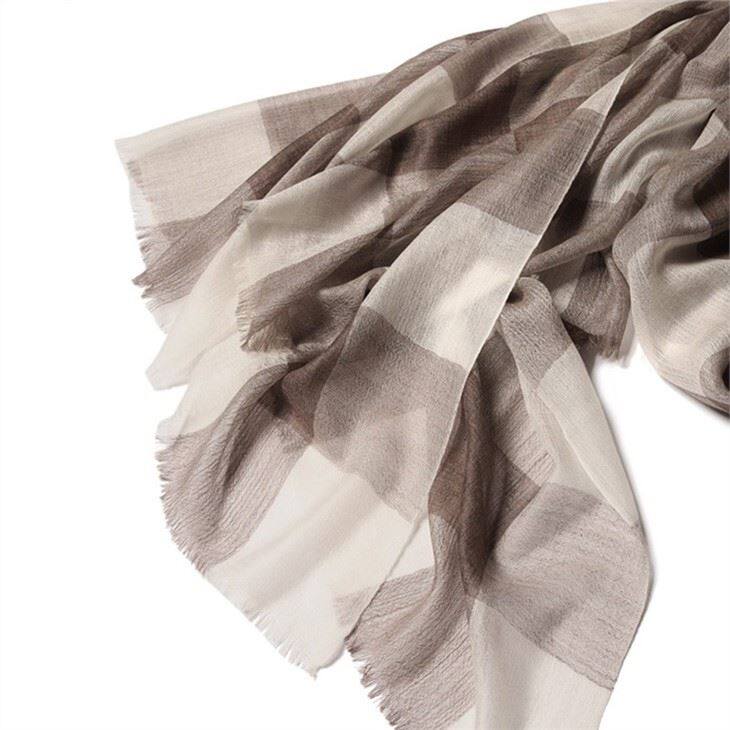 White Coffee Checked Plaid Tartan Cashmere Scarf