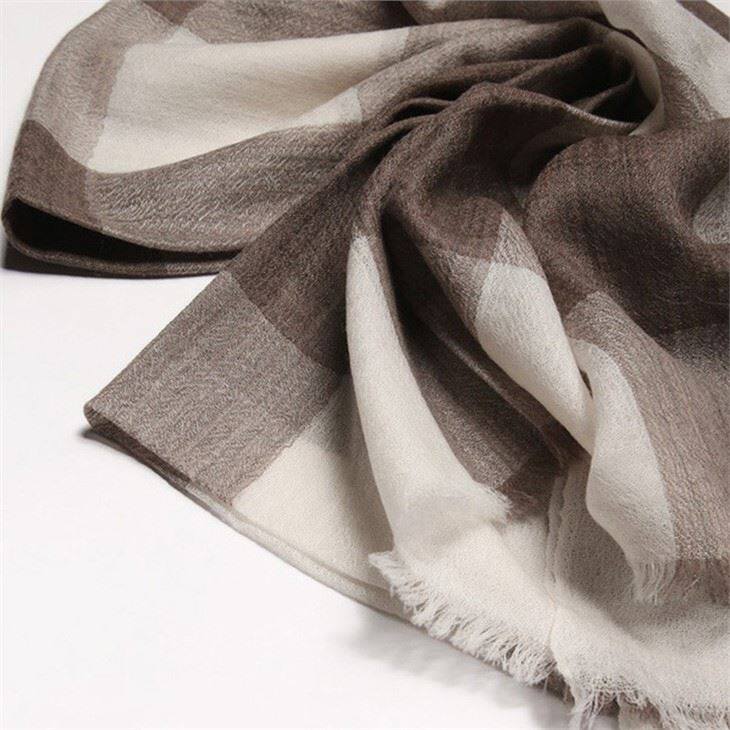 White Coffee Checked Plaid Tartan Cashmere Scarf