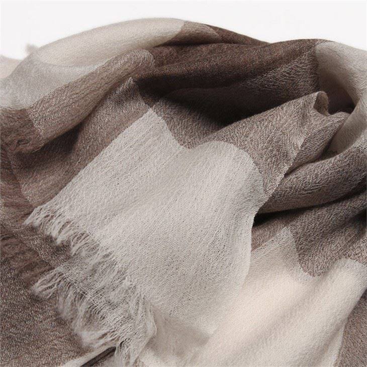 White Coffee Checked Plaid Tartan Cashmere Scarf
