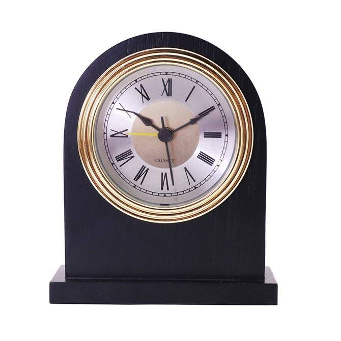 Gold Frame Silver Bottom Black Roman Aluminum Clock Face Black Solid Wood Alarm Clock
