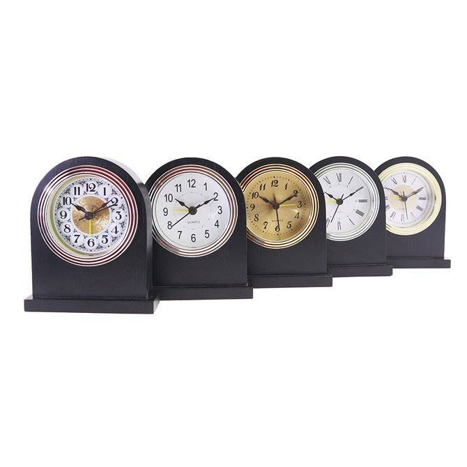 Gold Frame Silver Bottom Black Roman Aluminum Clock Face Black Solid Wood Alarm Clock