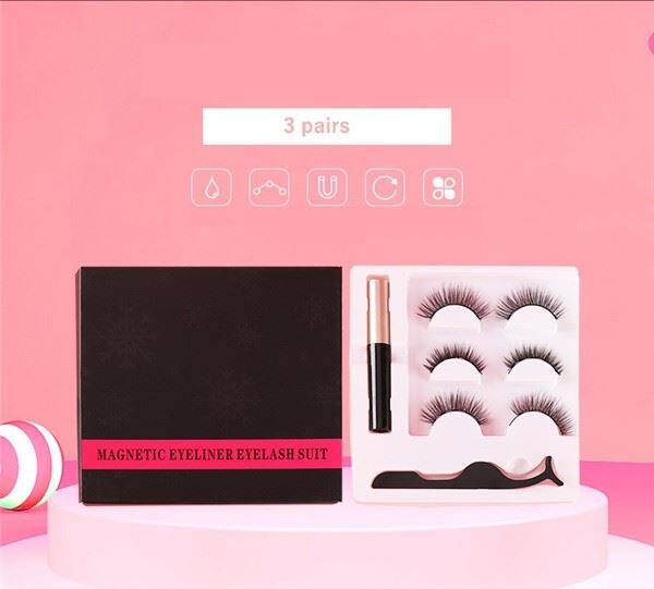 3 Pairs Magnetic Eyelashes With 1 Eyeliner