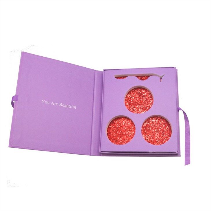 3 Pairs Purple Color Eyelashes Packing Box With Applicator