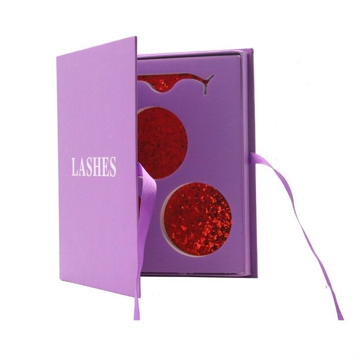 3 Pairs Purple Color Eyelashes Packing Box With Applicator