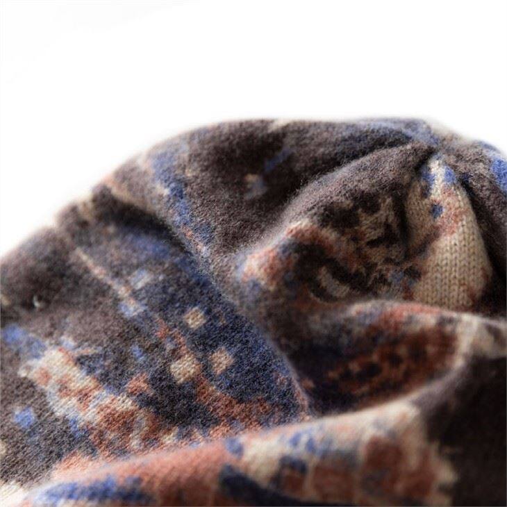 Autumn Winter National Style Printed Double Side Knitted Beanie