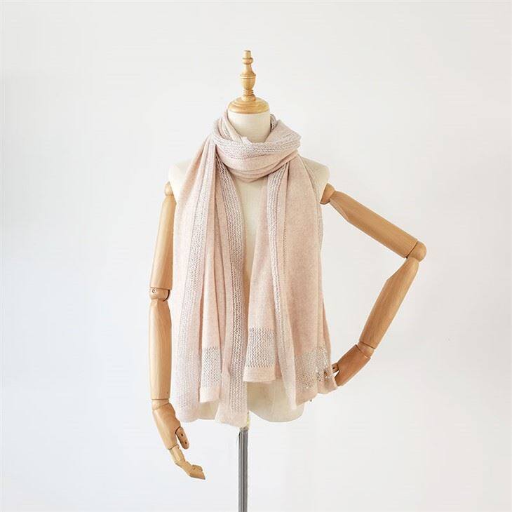 Customised Hollow Out Silver Decoration Plain Knitted Cashmere Scarf