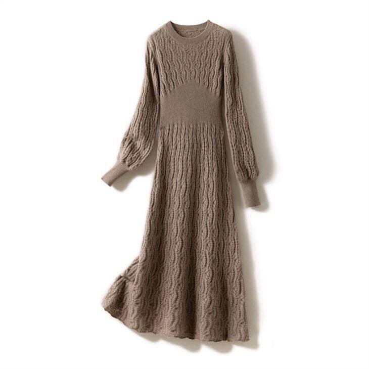 Lady Hollow Out Knitted 100% Cashmere Dress