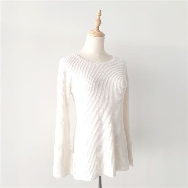 Rib Knitted Bell Sleeve Cashmere Sweater