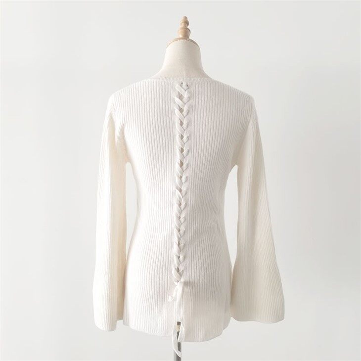 Rib Knitted Bell Sleeve Cashmere Sweater