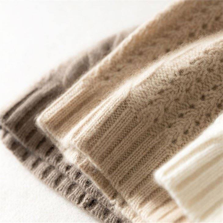 Women Simple Cable Knitted 100% Cashmere Beanie Hat