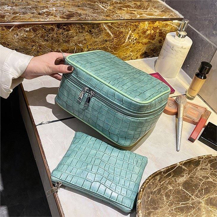 green makeup bag