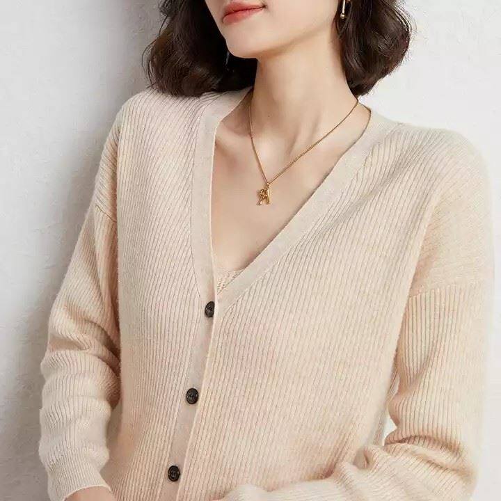 100% Cashmere Women Knit Cozy Cashmere Cardigan Sweater