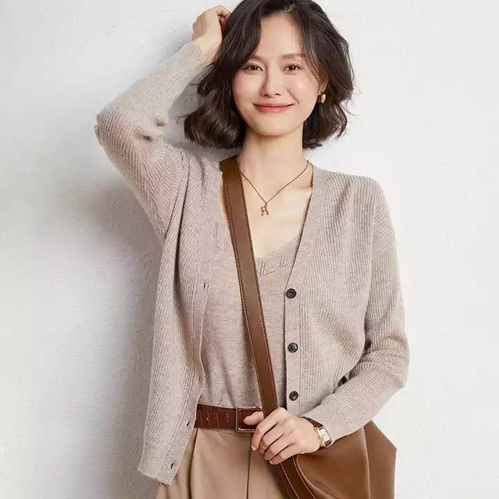 100% Cashmere Women Knit Cozy Cashmere Cardigan Sweater