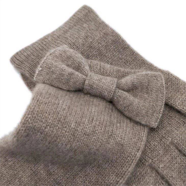 Bowknot Finger Plain Cashmere Gloves