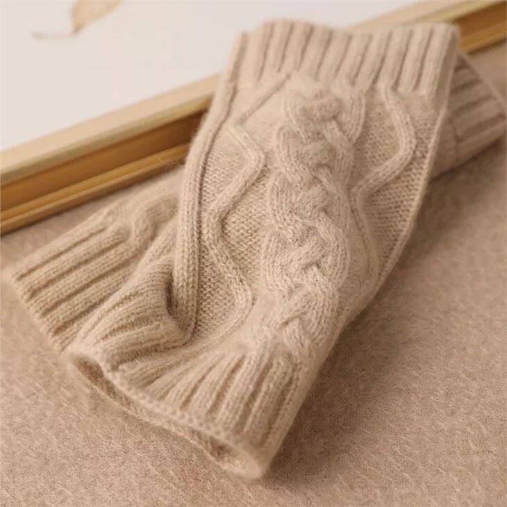 Ladies Luxury Knitted Half Finger Cashmere Gloves