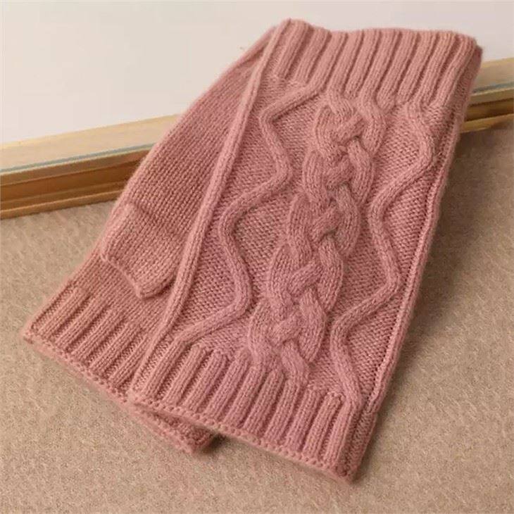 Ladies Luxury Knitted Half Finger Cashmere Gloves