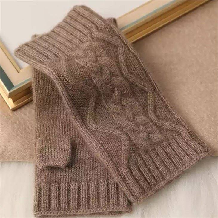 Ladies Luxury Knitted Half Finger Cashmere Gloves