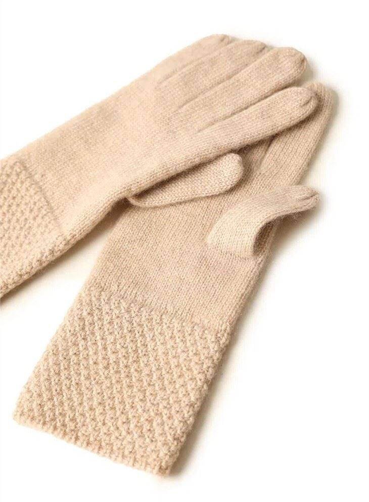 Long Plain Five-Finger Cashmere Gloves