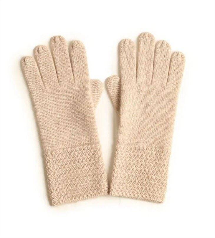 Long Plain Five-Finger Cashmere Gloves