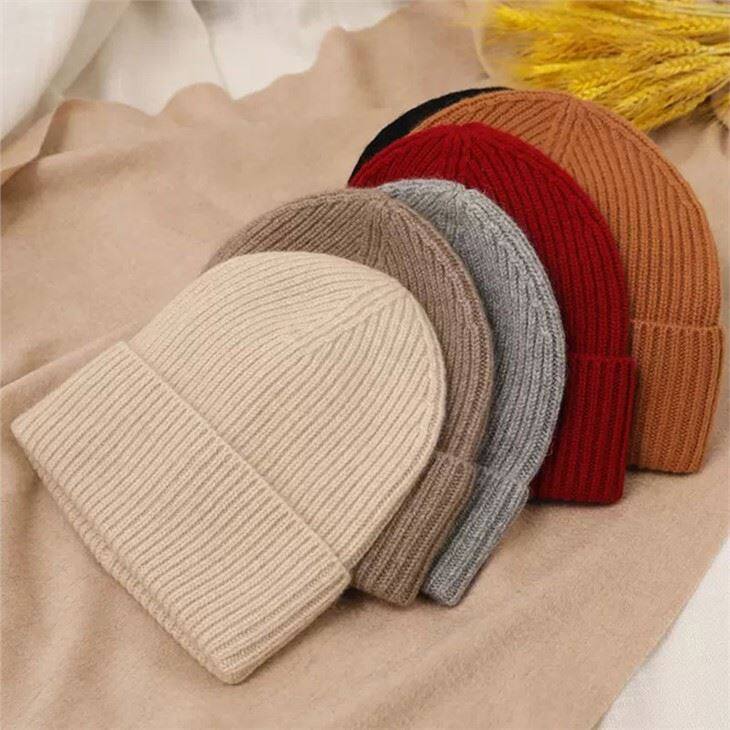 Hetiau Beanie Cashmir wedi'u Gwau Lliw Solid