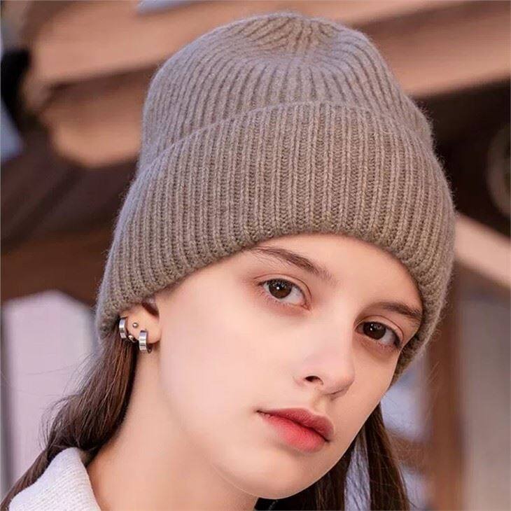 Solid Color Knitted Cashmere Beanie Hats