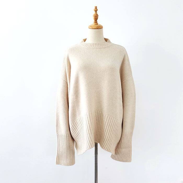 Crewneck oldalsó hasított kasmír női pulóver