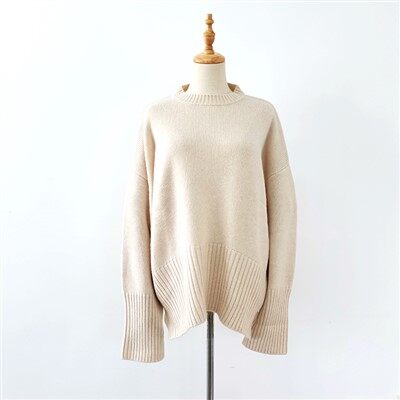 Кашмирен дамски пуловер със странична цепка Crewneck