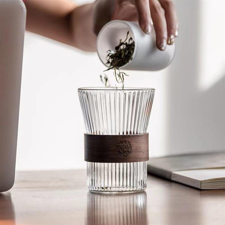 Striped Wooden Set High Borosilicate Teacup suppliers