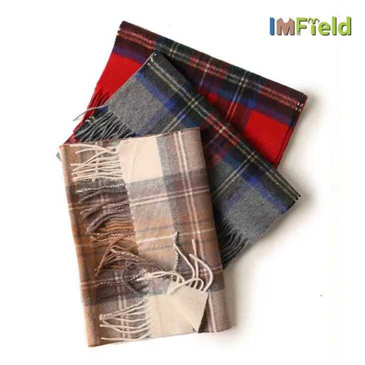 2024 New Design Woven Grid Pattern Men's Classic Winter 100 %Cashmere Scarf