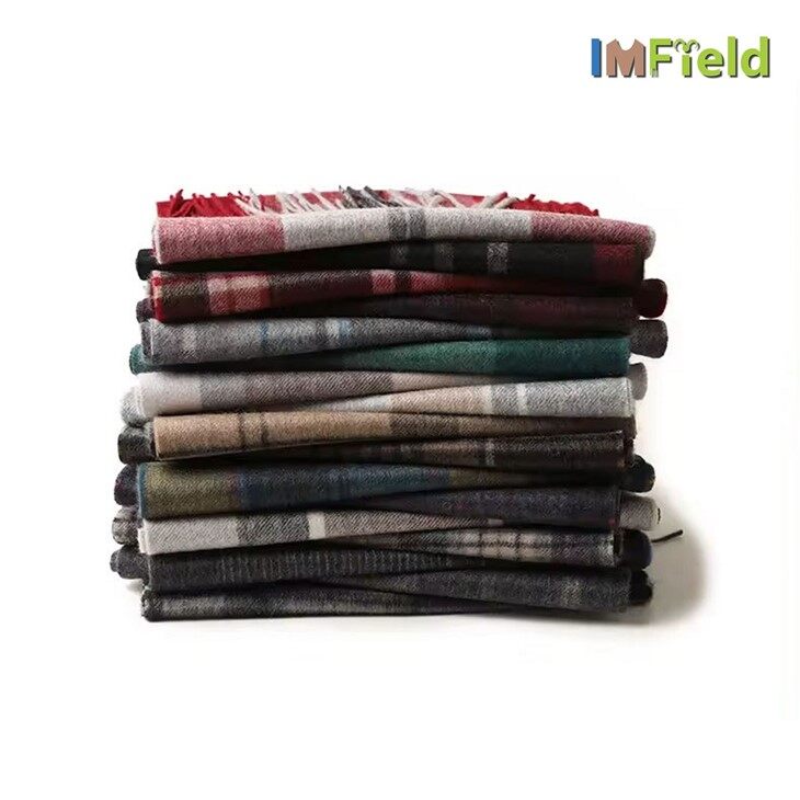 2024 New Design Woven Grid Pattern Men's Classic Winter 100 %Cashmere Scarf