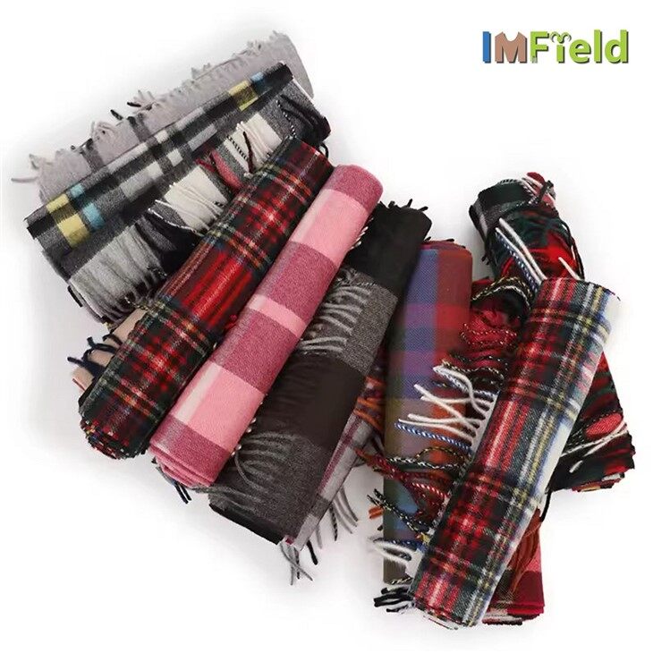 2024 New Design Woven Grid Pattern Men's Classic Winter 100 %Cashmere Scarf