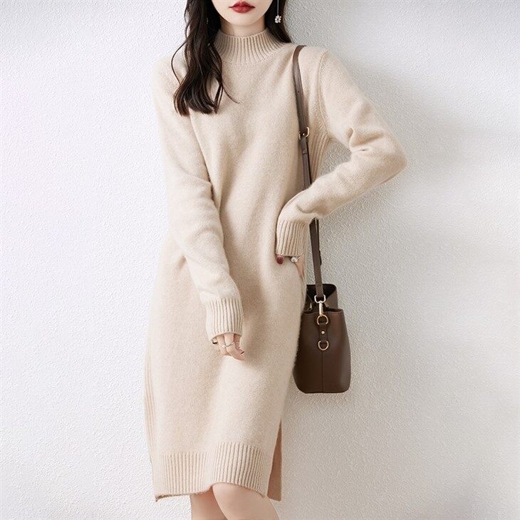 Cashmere Turtleneck Knit Midi Dress