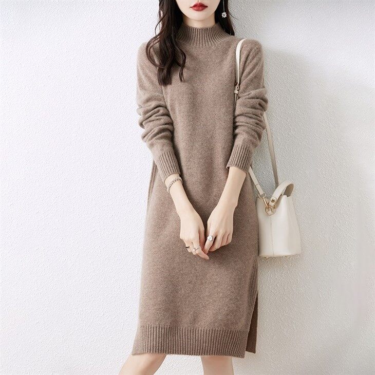 Cashmere Turtleneck Knit Midi Dress