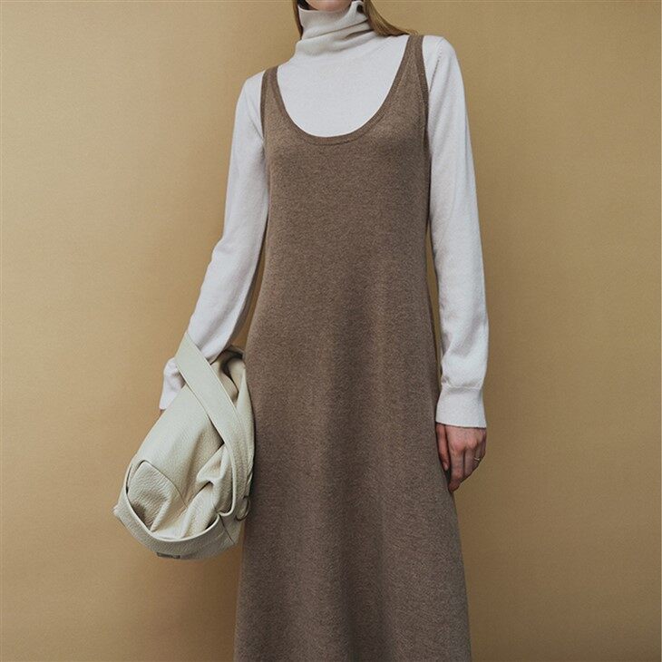 Cashmere Wool Long Knit Slip Dress