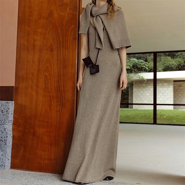 Cashmere Wool Long Knit Slip Dress