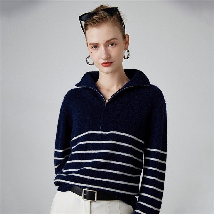 Chunky Cashmere Kvart Zip Tröja Dam