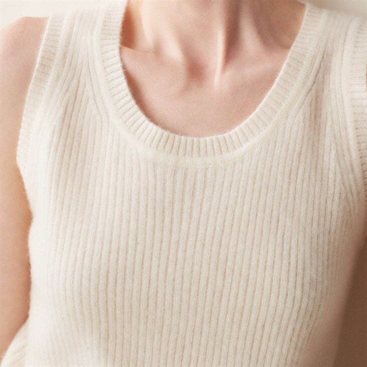 Crewneck Casual Striped Knitted Cashmere Wool Sweater Vests For Women