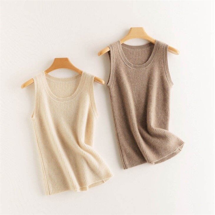 Crewneck Casual Striped Knitted Cashmere Wool Sweater Vests For Women