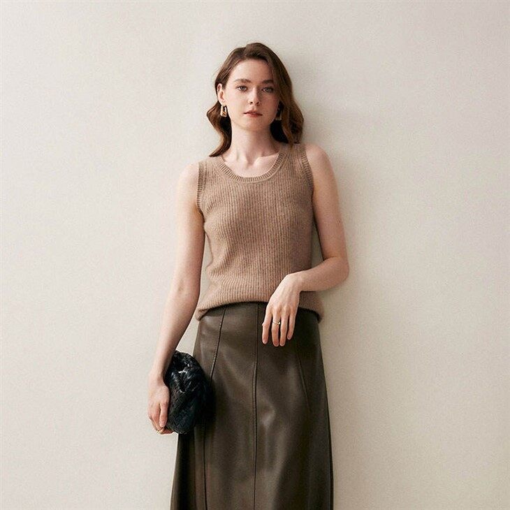 Crewneck Casual Striped Knitted Cashmere Wool Sweater Vests For Women