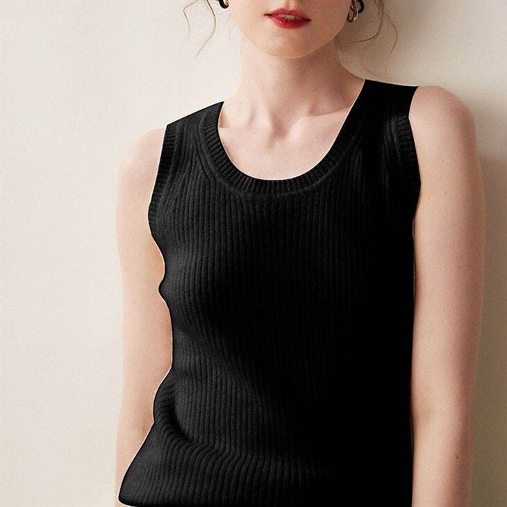 Crewneck Casual Striped Knitted Cashmere Wool Sweater Vests For Women