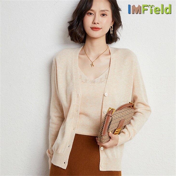 Custom Women V Neck Cashmere Casual Solid Color Cashmere Knit Cardigan
