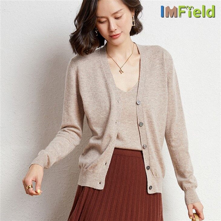 Custom Women V Neck Cashmere Casual Solid Color Cashmere Knit Cardigan