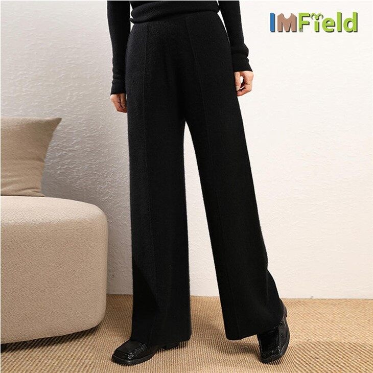 Design Winter Women Cashmere Wool Knit Pants Warm Soft Pocket Leggings Pants